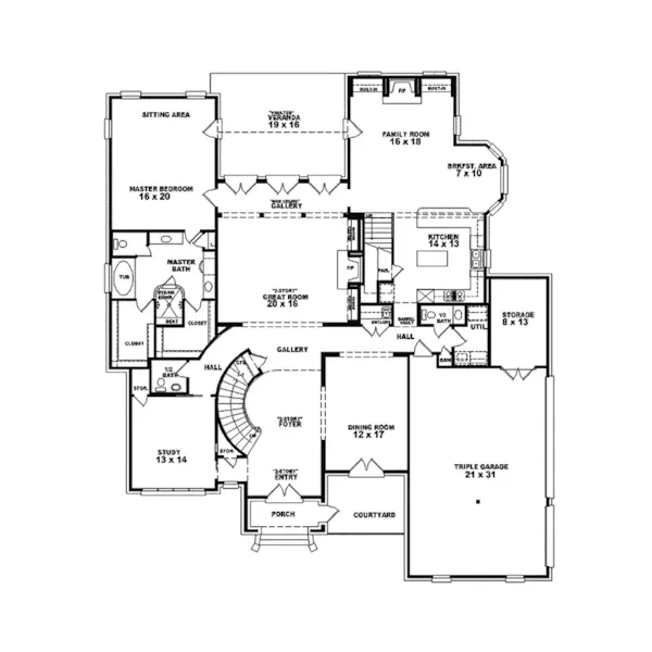 Southern House Plan First Floor - Warkworth Luxury Home 087S-0082 - Shop House Plans and More