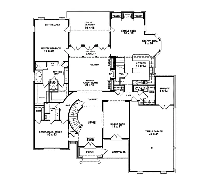 Southern House Plan First Floor - Dunedin European Home 087S-0088 - Search House Plans and More