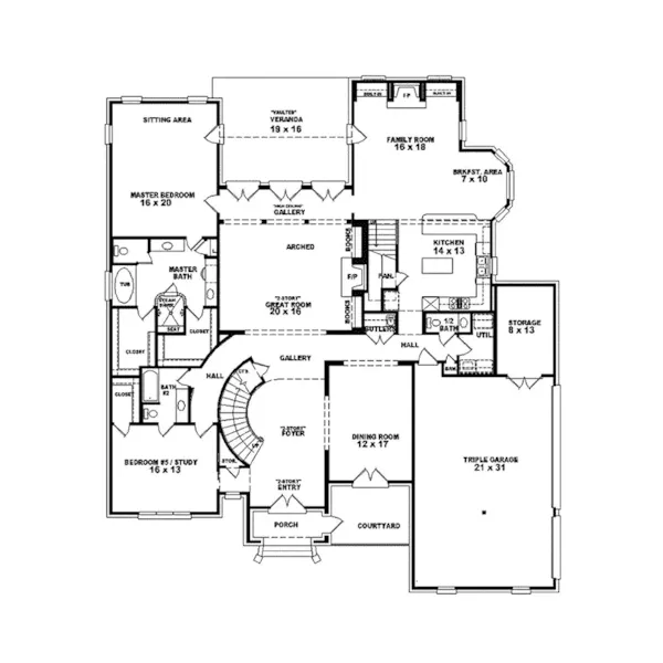 Luxury House Plan First Floor - Dunedin European Home 087S-0088 - Search House Plans and More