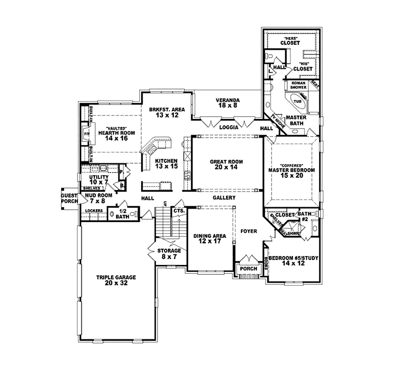 Country French House Plan First Floor - Konigsberg European Home 087S-0096 - Search House Plans and More