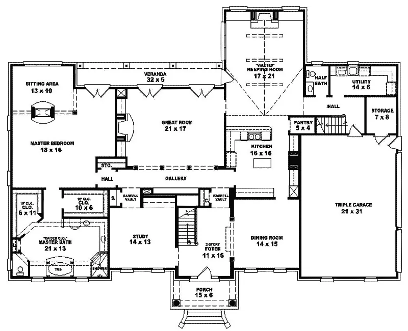 Greek Revival House Plan First Floor - Waverly Place Georgian Home 087S-0099 - Shop House Plans and More