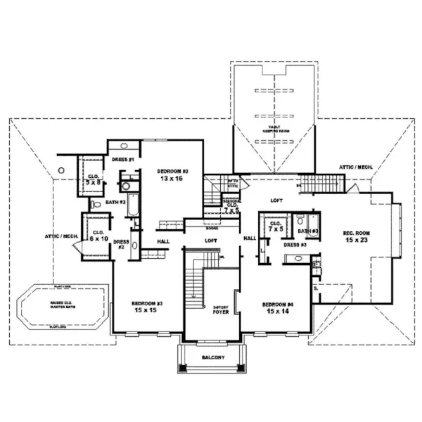 Southern Plantation House Plan Second Floor - Waverly Place Georgian Home 087S-0099 - Shop House Plans and More