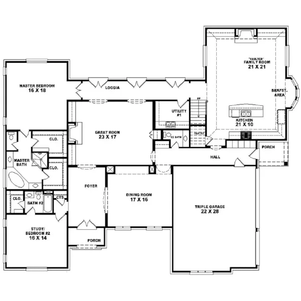 Country French House Plan First Floor - Mermanteau Country French Home 087S-0101 - Shop House Plans and More