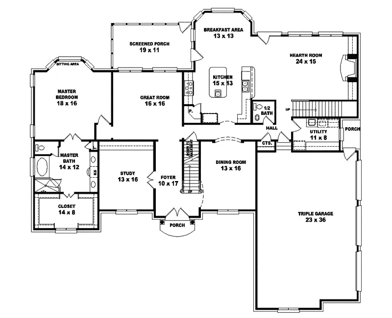 Georgian House Plan First Floor - Bannister Traditional Home 087S-0104 - Search House Plans and More