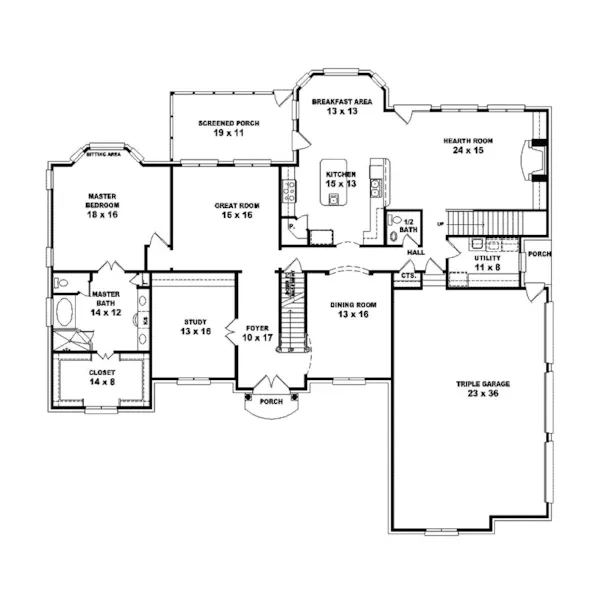 European House Plan First Floor - Bannister Traditional Home 087S-0104 - Search House Plans and More