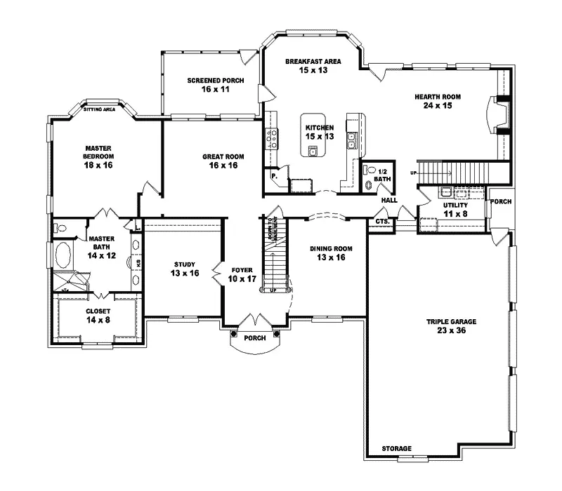 Southern House Plan First Floor - Creekmouth Traditional Home 087S-0106 - Search House Plans and More