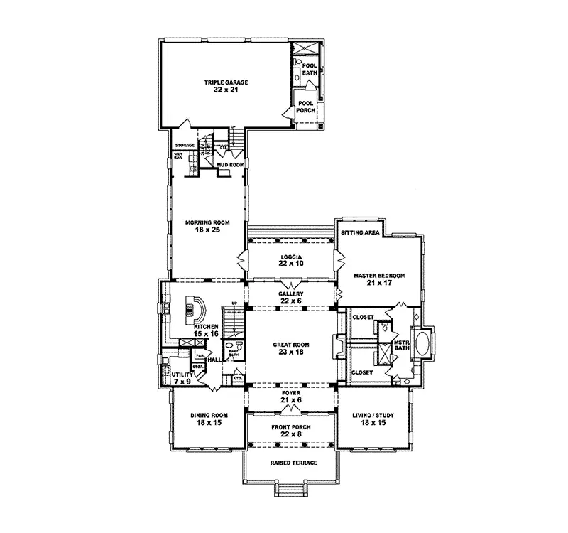 Sunbelt House Plan First Floor - Esplanade Mediterranean Home 087S-0108 - Search House Plans and More