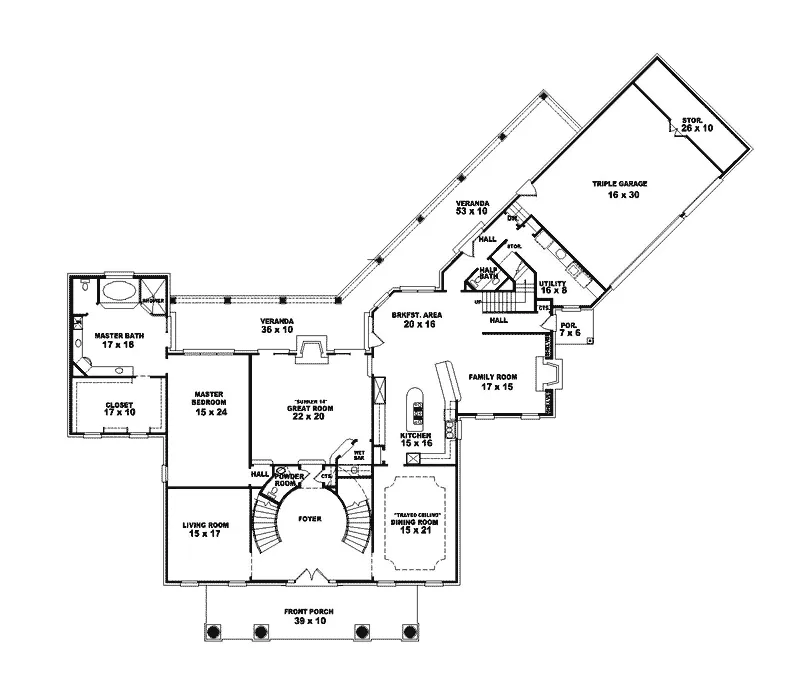 Traditional House Plan First Floor - Beaulieu Luxury Home 087S-0109 - Search House Plans and More