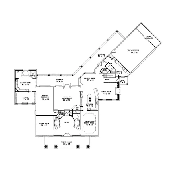 Greek Revival House Plan First Floor - Beaulieu Luxury Home 087S-0109 - Search House Plans and More