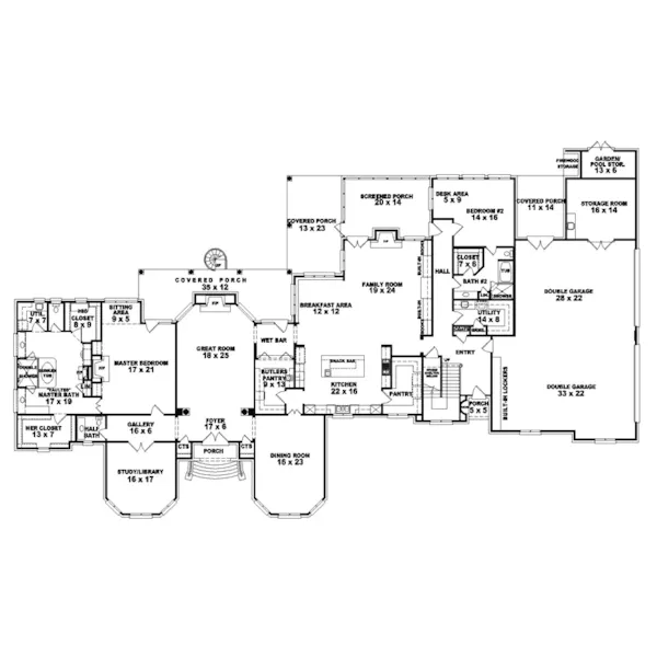 Traditional House Plan First Floor - Aquitaine Country French Home 087S-0114 - Search House Plans and More