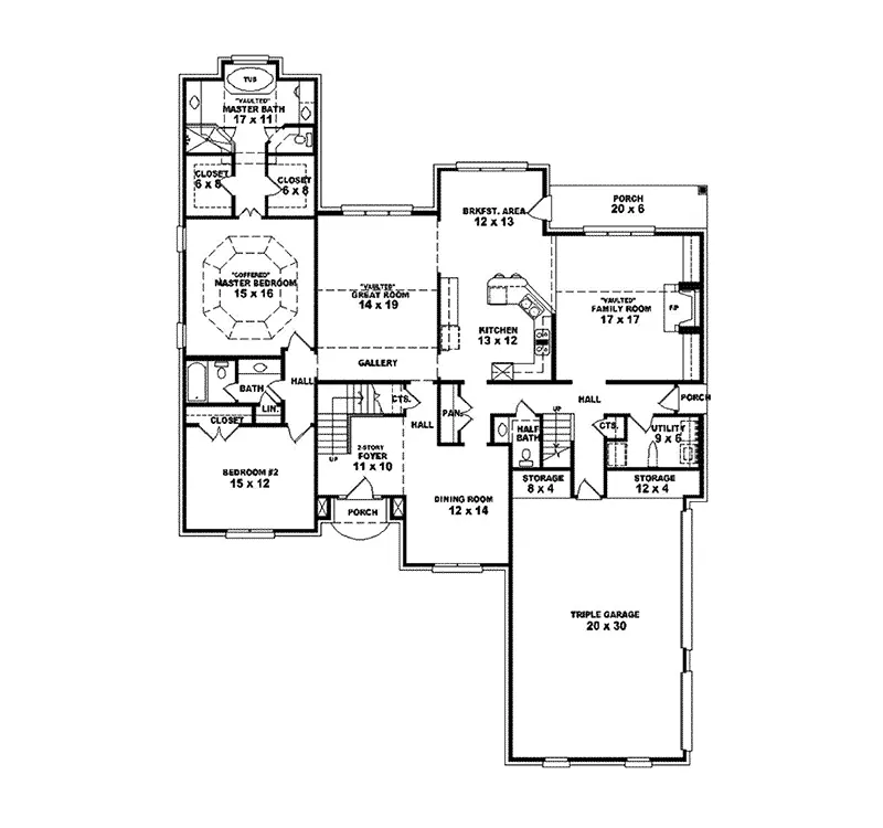 Traditional House Plan First Floor - Bucholz Traditional Home 087S-0122 - Search House Plans and More