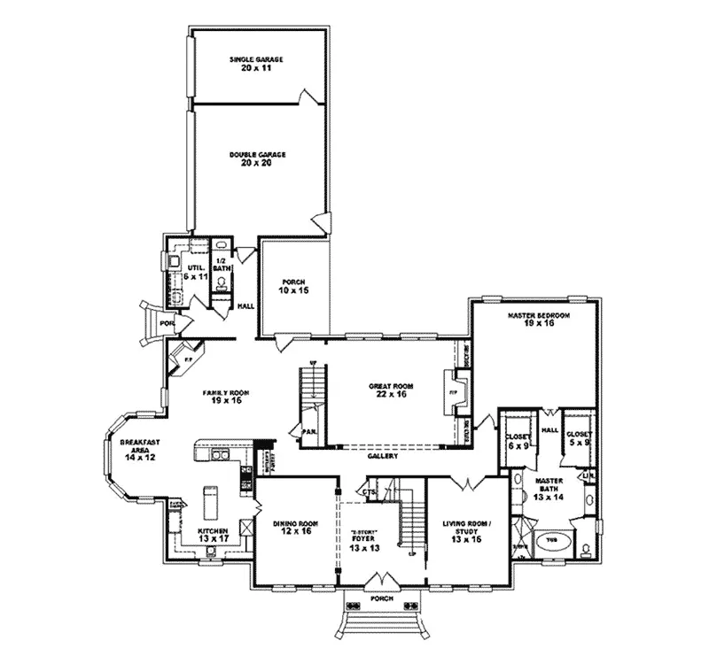 Southern House Plan First Floor - Delaney Point Greek Revival Home 087S-0132 - Search House Plans and More