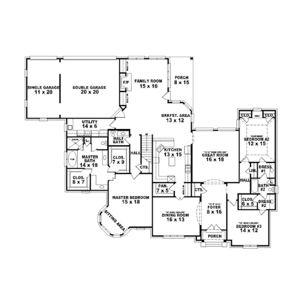 Traditional House Plan First Floor - Mansfield Manor Traditional Home 087S-0141 - Shop House Plans and More