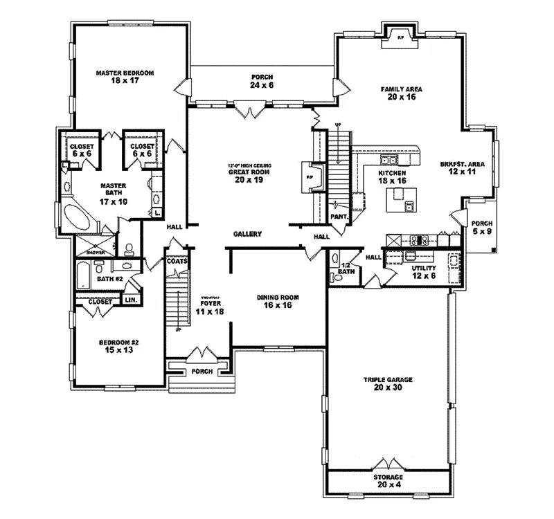 Traditional House Plan First Floor - Sara Hill Luxury Home 087S-0145 - Shop House Plans and More