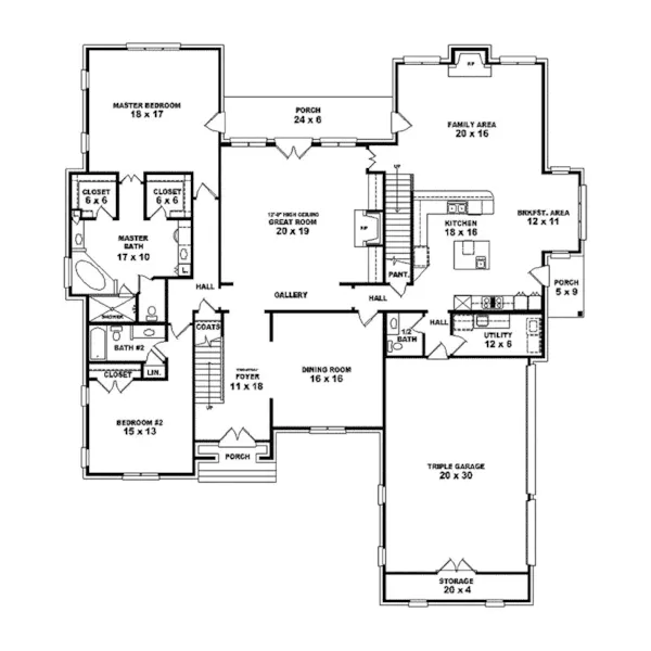 Traditional House Plan First Floor - Sara Hill Luxury Home 087S-0145 - Shop House Plans and More