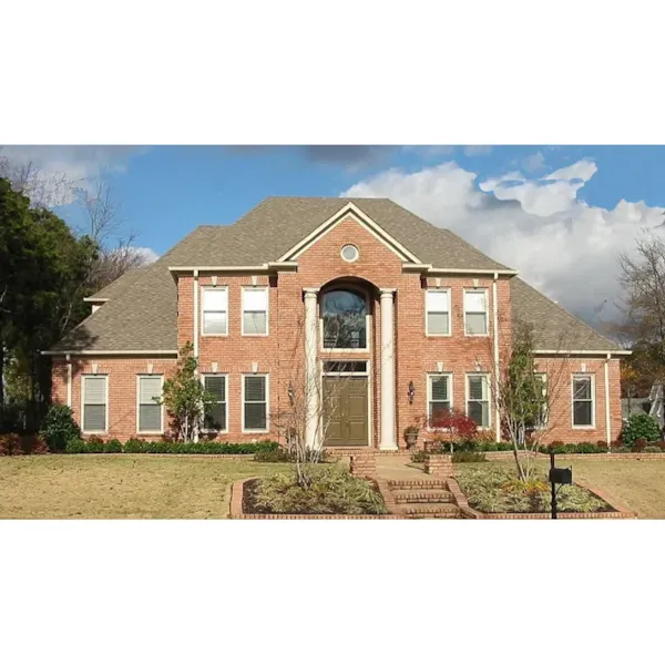 Traditional Luxury Brick Two-Story House With Grand Porch Pillars