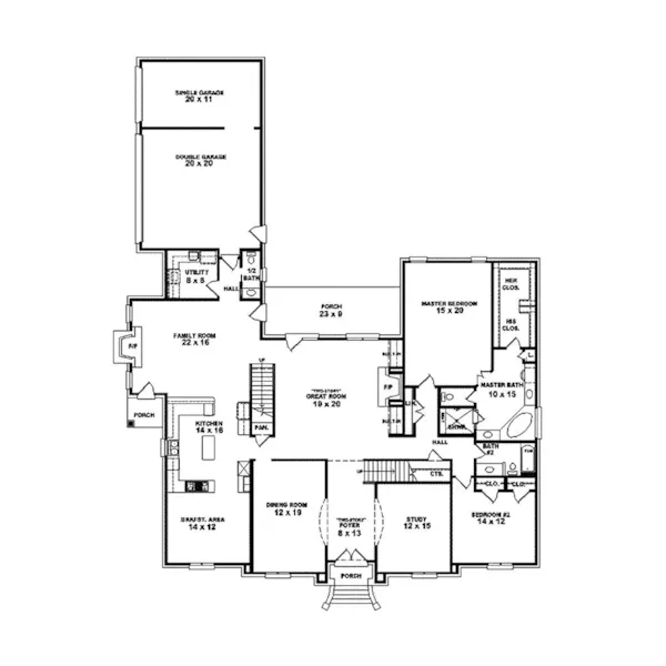 Traditional House Plan First Floor - Murray River Georgian Home 087S-0150 - Shop House Plans and More