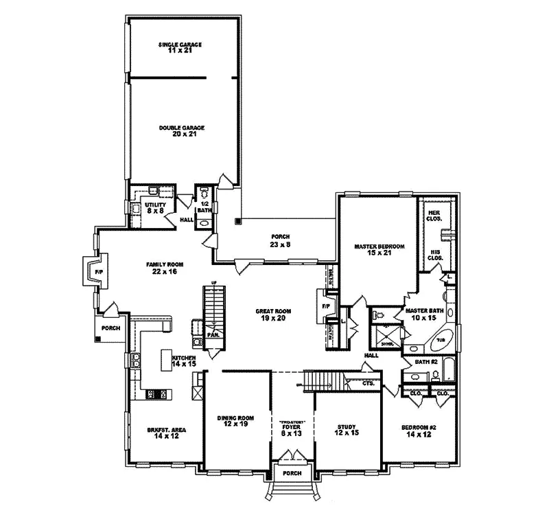 Southern House Plan First Floor - Turtleford European Home 087S-0151 - Shop House Plans and More