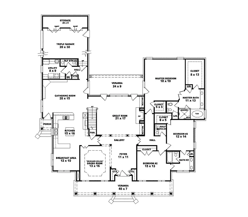 Plantation House Plan First Floor - Collingwood Place Country Home 087S-0155 - Search House Plans and More