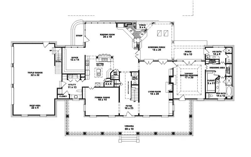 Country House Plan First Floor - Charlotteridge Country Home 087S-0160 - Search House Plans and More