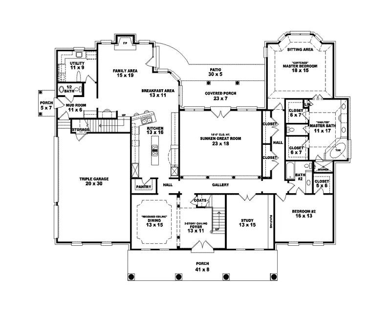 Plantation House Plan First Floor - Hermes Hill Southern Home 087S-0163 - Search House Plans and More