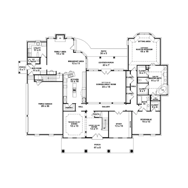 Traditional House Plan First Floor - Hermes Hill Southern Home 087S-0163 - Search House Plans and More