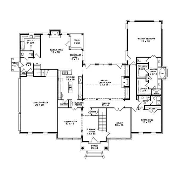 Traditional House Plan First Floor - Waterwood Colonial Home 087S-0164 - Shop House Plans and More