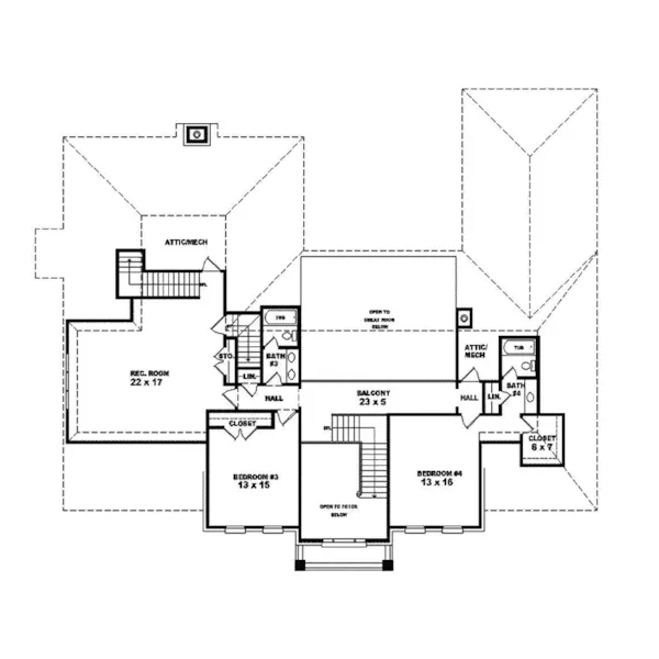 Traditional House Plan Second Floor - Waterwood Colonial Home 087S-0164 - Shop House Plans and More