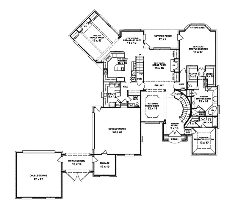 Southern House Plan First Floor - Martino Manor European Home 087S-0278 - Shop House Plans and More