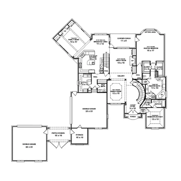 Traditional House Plan First Floor - Martino Manor European Home 087S-0278 - Shop House Plans and More