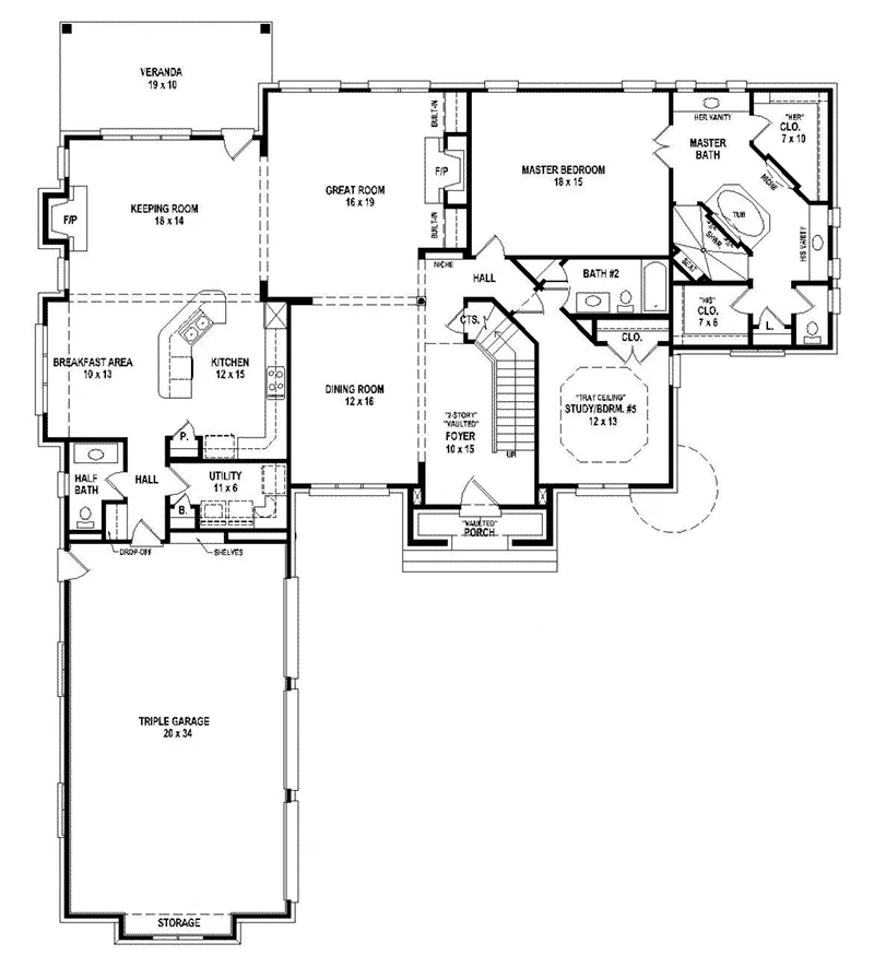 Rustic House Plan First Floor - 087S-0315 - Shop House Plans and More