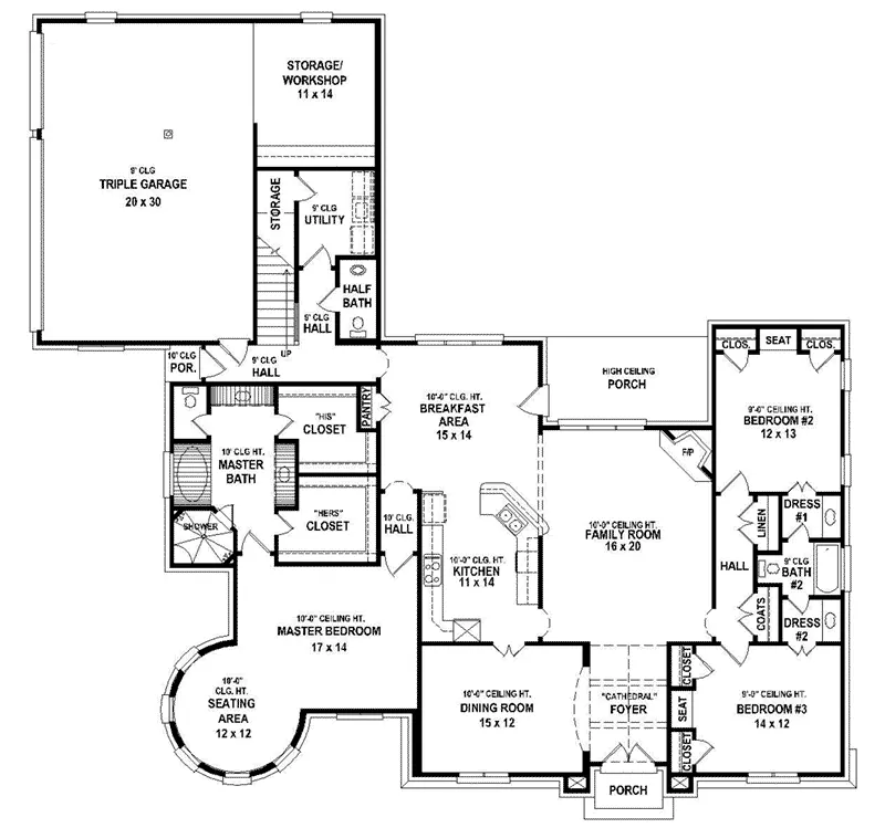 Tudor House Plan First Floor - 087S-0321 - Shop House Plans and More