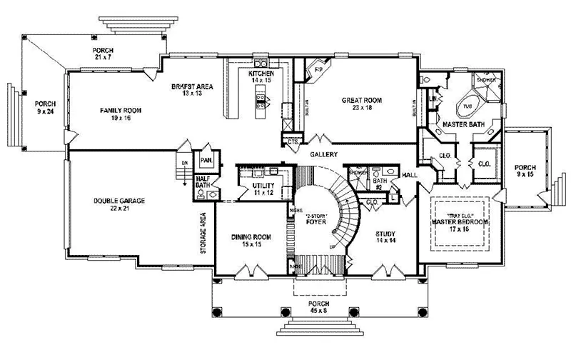 Colonial House Plan First Floor - 087S-0341 - Shop House Plans and More