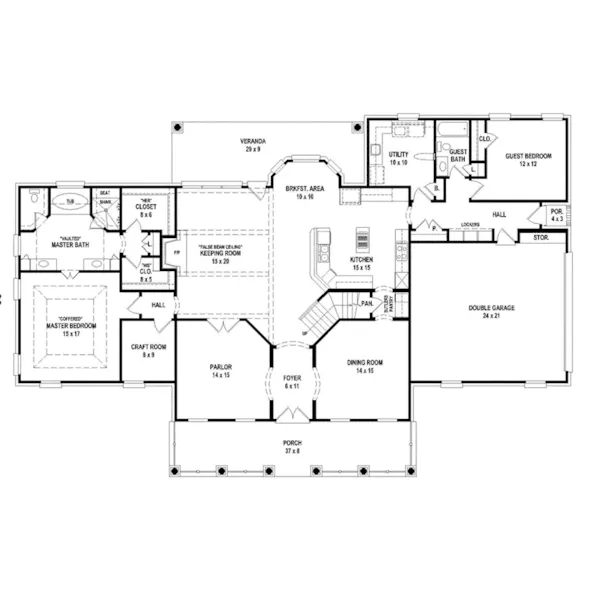 Colonial House Plan First Floor - 087S-0358 - Shop House Plans and More