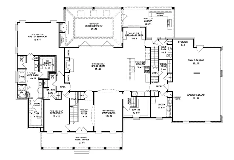 Plantation House Plan First Floor - 087S-0370 - Shop House Plans and More