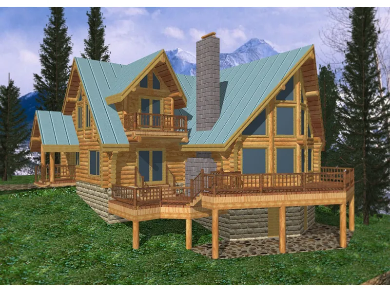 Multi-Level A-Frame Log Home With Large Outdoor Deck