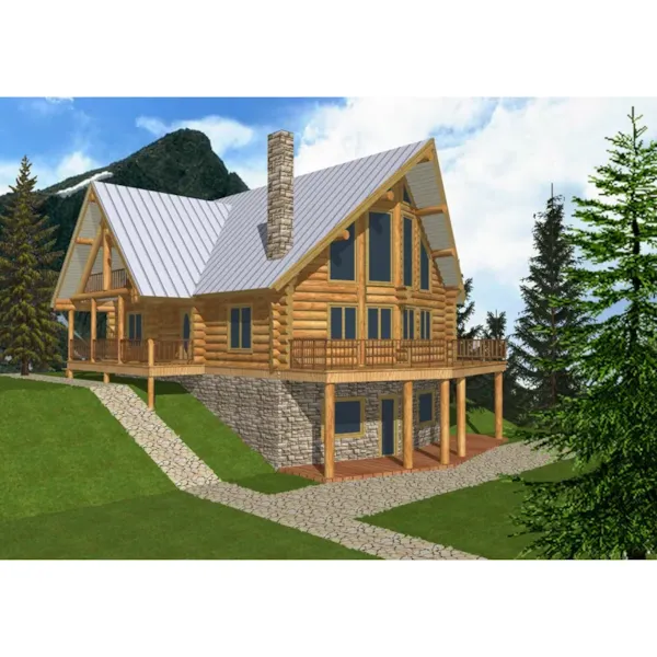 Mountain Log Home With Finished Walk-Out Lower Level And A-Frame Design