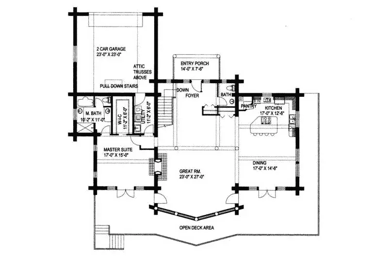 Contemporary House Plan First Floor - Durango Manor Luxury Log Home 088D-0004 - Search House Plans and More