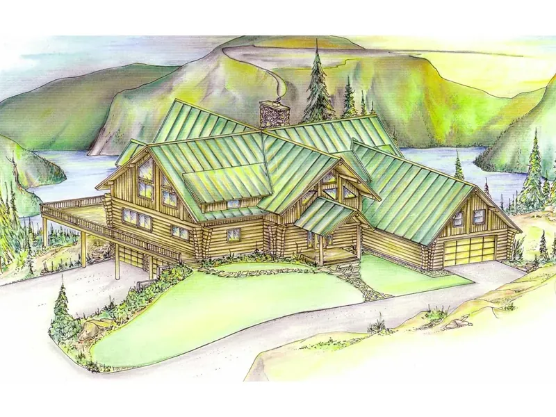 Luxurious Log Home With Metal Roof And Large Deck