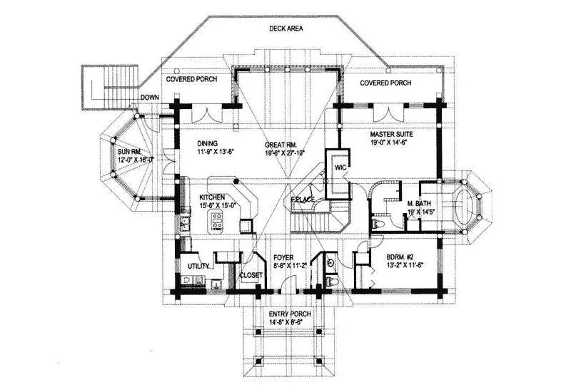 Lake House Plan First Floor - Lofty Point Rustic A-Frame Home 088D-0005 - Shop House Plans and More