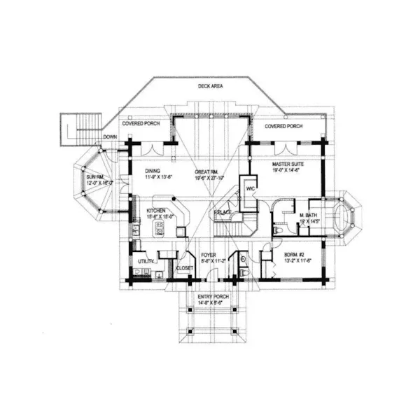 Lake House Plan First Floor - Lofty Point Rustic A-Frame Home 088D-0005 - Shop House Plans and More