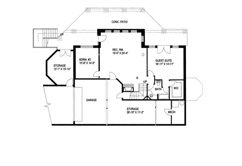 Lake House Plan Lower Level Floor - Lofty Point Rustic A-Frame Home 088D-0005 - Shop House Plans and More