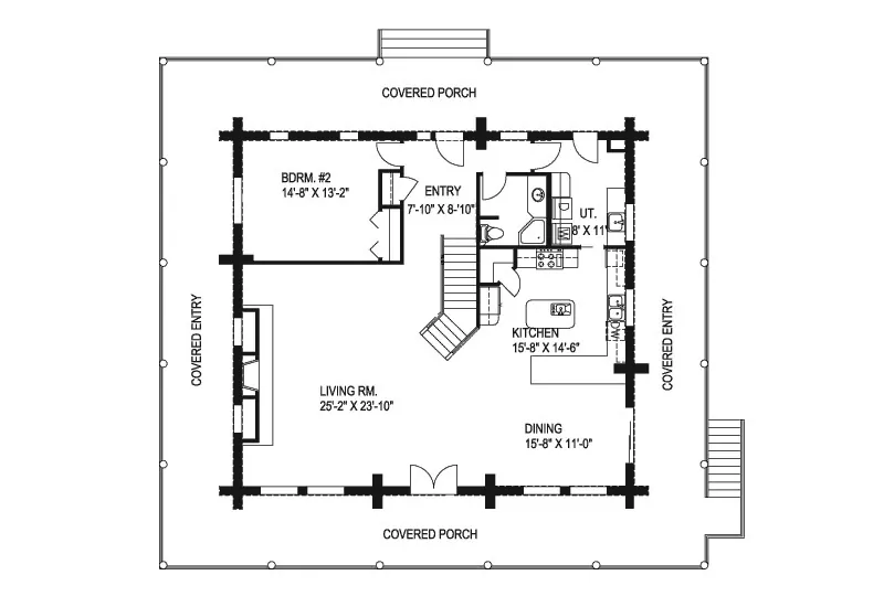Lake House Plan First Floor - Carnell Log Home 088D-0011 - Search House Plans and More