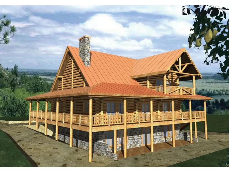 Log Cabin House Plan Front of Home - Carnell Log Home 088D-0011 - Search House Plans and More