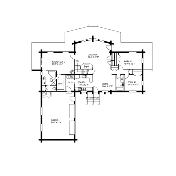 Mountain House Plan First Floor - Elk Cliff Rustic Log Home 088D-0015 - Search House Plans and More