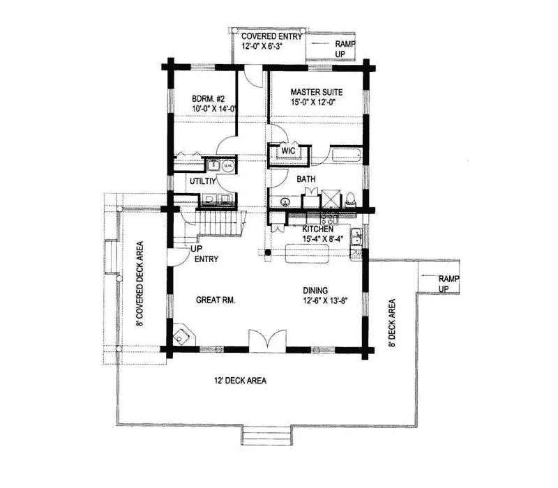 Contemporary House Plan First Floor - Gamblin Spring A-Frame Log Home 088D-0021 - Search House Plans and More