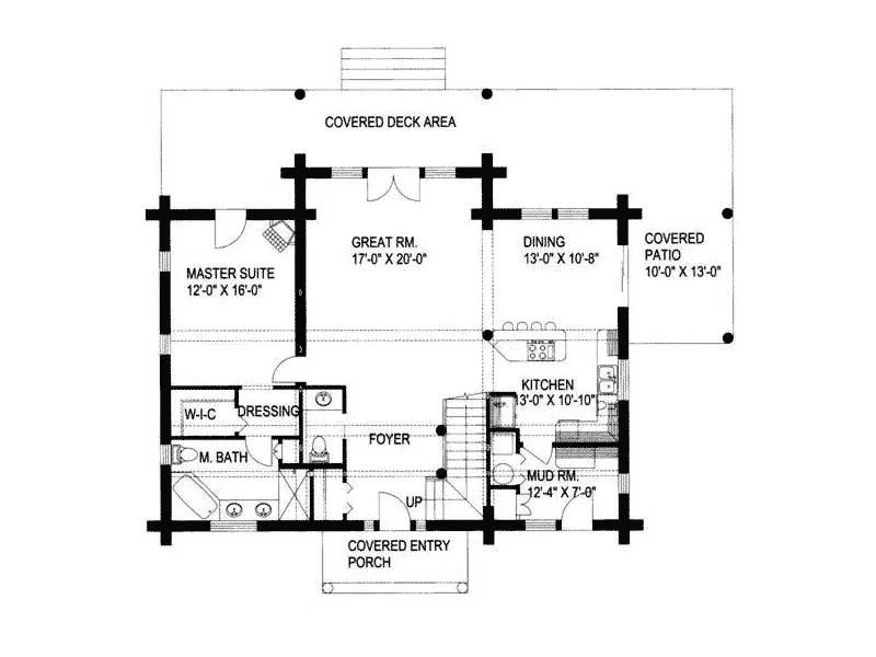 Bungalow House Plan First Floor - Elk Ridge Rustic Log Home 088D-0023 - Search House Plans and More