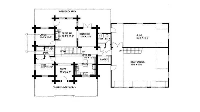 Country House Plan First Floor - Blase Hill Log Cabin Home 088D-0024 - Search House Plans and More