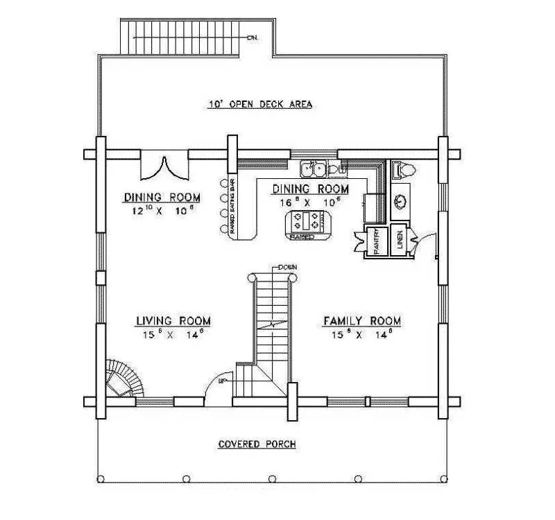 Country House Plan First Floor - Stors Mill Log Cabin Home 088D-0025 - Shop House Plans and More