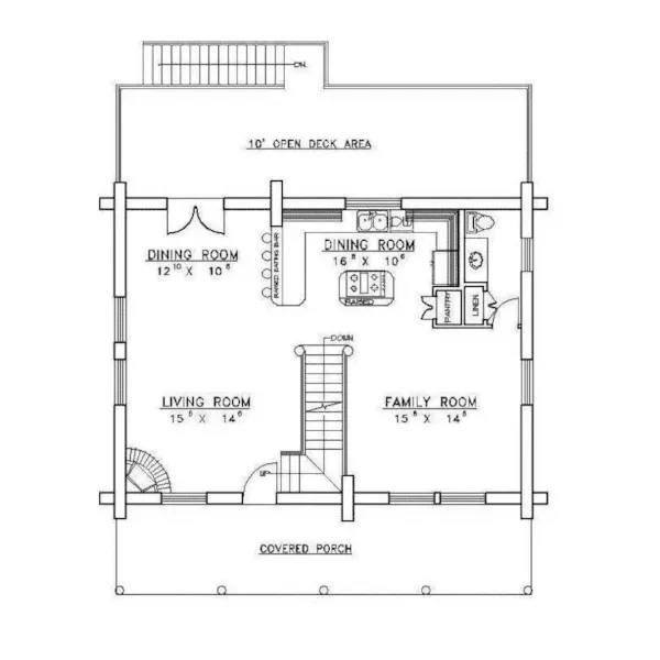 Acadian House Plan First Floor - Stors Mill Log Cabin Home 088D-0025 - Shop House Plans and More